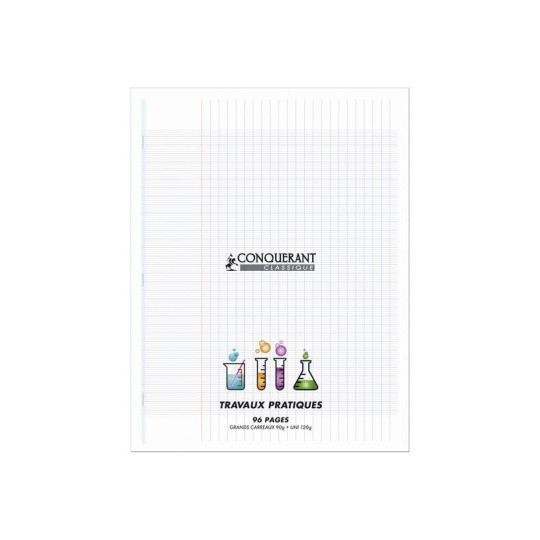 Conquérant Classique - Cahier polypro de travaux pratiques (TP) - 24 x 32 cm - 96 pages - grands carreaux (Seyes)/uni - transpa