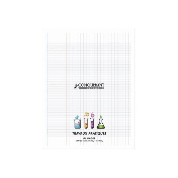 Conquérant Classique - Cahier polypro de travaux pratiques (TP) - 24 x 32 cm - 96 pages - grands carreaux (Seyes)/uni - transpa