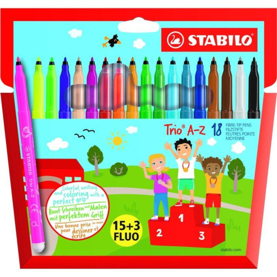 STABILO Trio A-Z - 18 feutres dont 3 fluo - pointe moyenne
